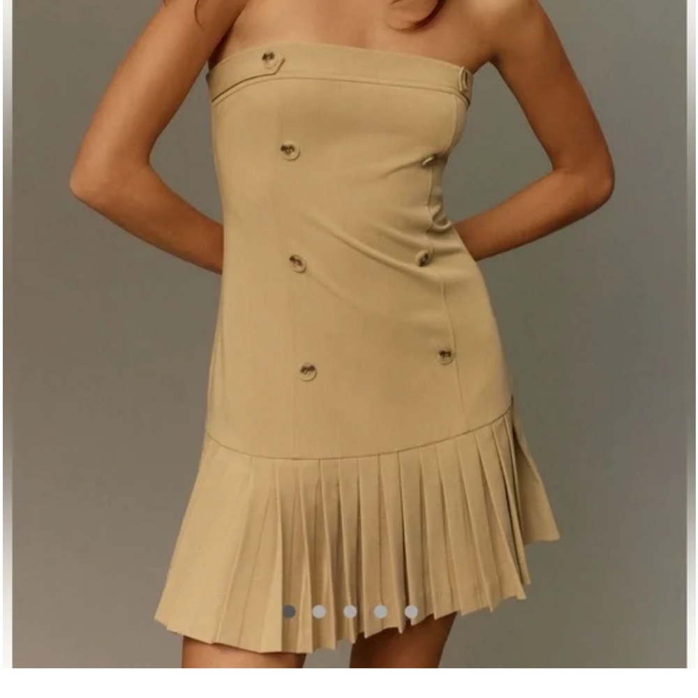 NWT Anthropologie Maeve Tan Strapless Sheath Dress Pleated Mini Drop Waist Small